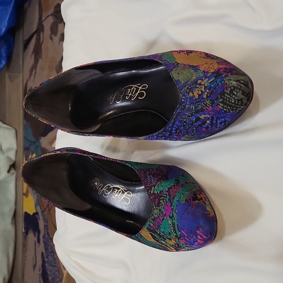 Life Stride Retro Satin Covered Pumps Splatter Shimmery Multicolor Size 11 AA - Picture 3 of 11